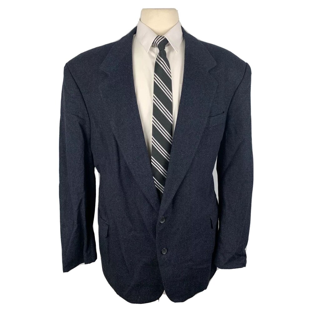 EXECUTIVE COLLECTION MENS 46L NAVY SOFT WOOL CAMEL BLAZER SPORT COAT SUIT JACKET